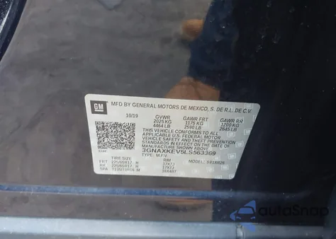 2020 Chevrolet Equinox Fwd Lt 1.5L Turbo z USA, uszkodzony, nr VIN 3GNAXKEV5LS563369